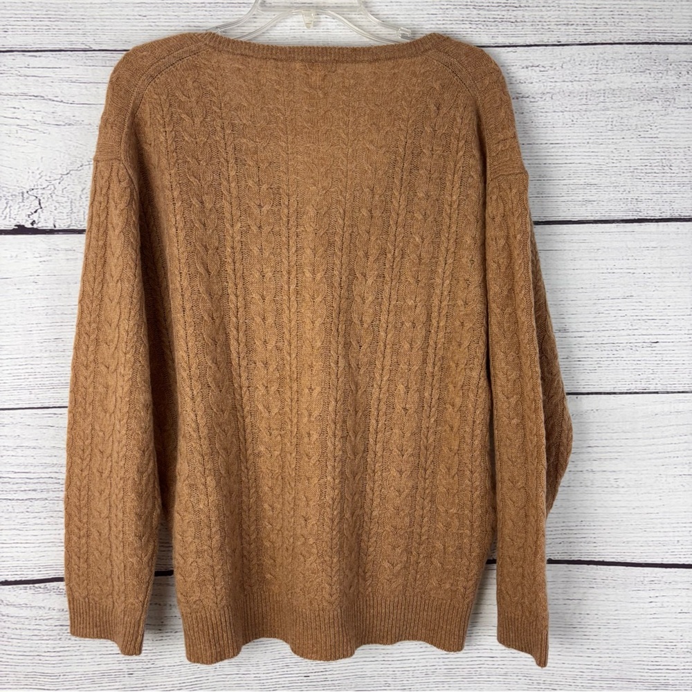 J. Crew Camel Cable Knit V Neck Cashmere Sweater Size Medium - Picture 5 of 8